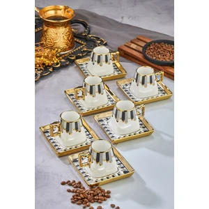 90 ml Porselen 6'lı Kahve Fincanı Seti - Şık Tasarım Altın Yaldızlı Modern Fincan Takımı