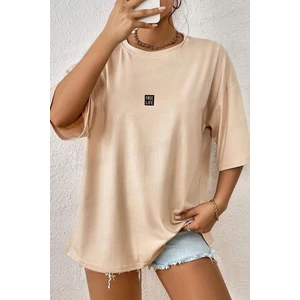 Teenage Millionaire Kadın Free Life Camel Bisiklet Yaka Oversize Salas T-Shirt