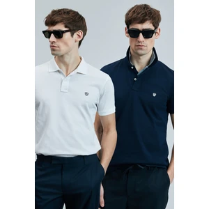 Logolu Pamuklu Comfort Fit Düğmeli Polo Yaka 2'li T Shirt Erkek T Shirt 111040206S2