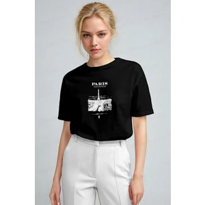 Kadın Siyah Paris Regular Fit Normal Kalıp T-Shirt