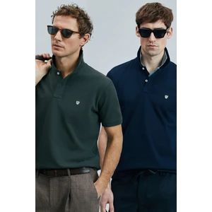 Logolu Pamuklu Comfort Fit Düğmeli Polo Yaka 2'li T Shirt Erkek T Shirt 111040206S2