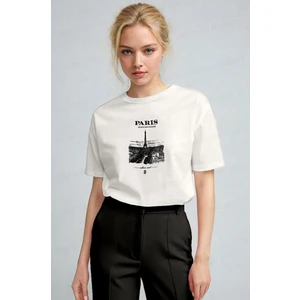 Kadın Ekru Beyaz Paris Regular Fit Normal Kalıp T-Shirt