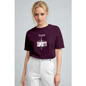 Kadın Mürdüm Paris Regular Fit Normal Kalıp T-Shirt