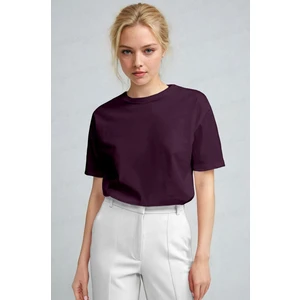 Teenage Millionaire Kadın Mürdüm  Nefes Alan Bisiklet Yaka Regular Fit Normal Kesim Baskisiz Basic T-Shirt