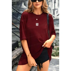 Teenage Millionaire Kadın Bordo Free Life Bisiklet Yaka Oversize Salas T-Shirt