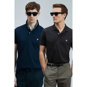 Logolu Pamuklu Comfort Fit Düğmeli Polo Yaka 2'li T Shirt Erkek T Shirt 111040206S2