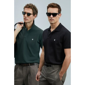Logolu Pamuklu Comfort Fit Düğmeli Polo Yaka 2'li T Shirt Erkek T Shirt 111040206S2