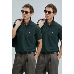 Logolu Pamuklu Comfort Fit Düğmeli Polo Yaka 2'li T Shirt Erkek T Shirt 111040206S2