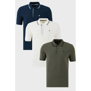 Pamuklu Slim Fit Şerit Detaylı Düğmeli Polo Yaka 3'lü T Shirt Erkek T Shirt 5902118S3