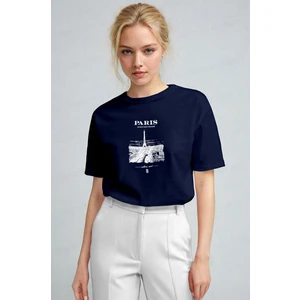 Kadın Lacivert Paris Regular Fit Normal Kalıp T-Shirt