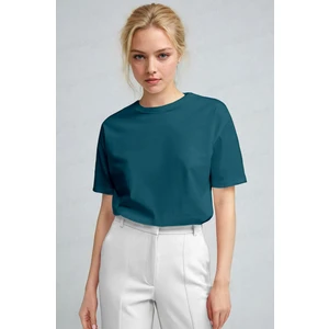 Teenage Millionaire Kadın Petrol Mavisi  Nefes Alan Bisiklet Yaka Regular Fit Normal Kesim Baskisiz Basic T-Shirt