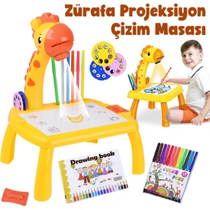 Projeksiyonlu Zürafa Mini Çizim Masası ve 12 Renk Boya Kalemi Seti, Çizim Defteri ile Aktivite Masası