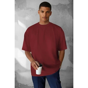 Erkek Bordo Basic Düz Baskısız Oversize Salas T-Shirt