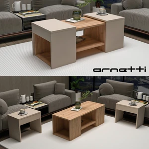 Sartos 3'lü Zigonlu Modern Orta Sehpa Salon Sehpası, Atlantik Çam Bej - Sartos