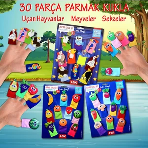 3 Set - 30 Parça Tox Meyveler, Sebzeler ve Uçan Hayvanlar Parmak Kukla T104 T105 T222