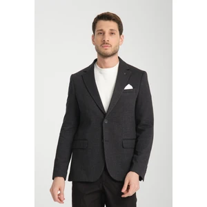 Brando Erkek Siyah Kendinden Desenli Slim Fit Pamuklu Likralı Esneyen Kumaşlı Spor Blazer Ceket