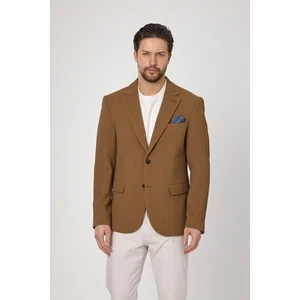 Lores Erkek Hardal Balıksırtı Desenli Esnek Likralı Kumaş Yazlık Ceket