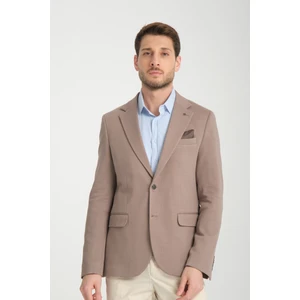 Brando Erkek Kahverengi Kendinden Desenli Slim Fit Pamuklu Likralı Esneyen Kumaşlı Spor Blazer Ceket