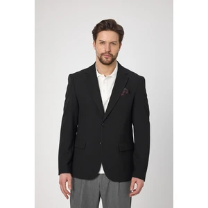 Lores Erkek Siyah Balıksırtı Desenli Esnek Likralı Kumaş Yazlık Ceket