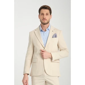 Brando Erkek Bej Kendinden Desenli Slim Fit Pamuklu Likralı Esneyen Kumaşlı Spor Blazer Ceket