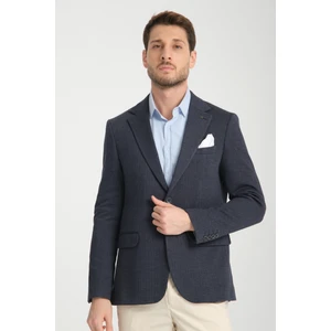 Brando Erkek Lacivert Kendinden Desenli Slim Fit Pamuklu Likralı Esneyen Kumaşlı Spor Blazer Ceket