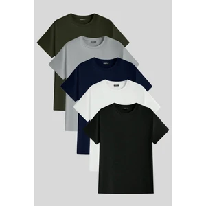 Genius Store Erkek Tişört Standart Kalıp Basic Bisiklet Yaka 5-Li T-Shırt Basıc-Mankensiz5