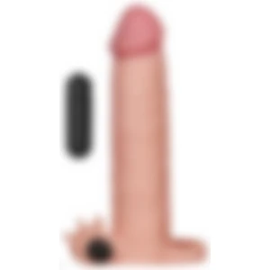 Lolita Shop Güçlü Titreşimli Testis Tutacaklı 7.5 cm Uzatmalı Dolgulu 19.5 cm Gerçekçi Yumuşak Doku Penis Kılıfı