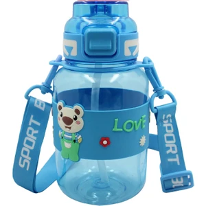Kids Kilitli Kapak Pipetli Askılı Ayıcıklı Matara 800 ml