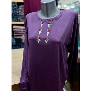 Kadın Likralı Nakışlı Penye Bluz