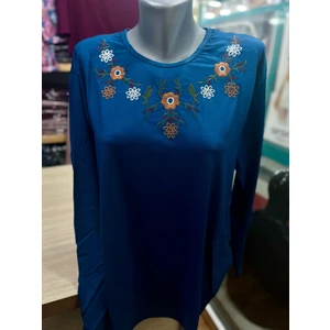 Kadın Likralı Nakışlı Penye Bluz