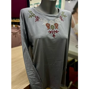 Kadın Likralı Nakışlı Penye Bluz