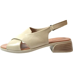 10215  Deri Bej & Siyah Anatomik Kısa Topuklu Kadın Sandalet