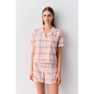 Plaid Gömlek Yaka Şort Pijama Takımı