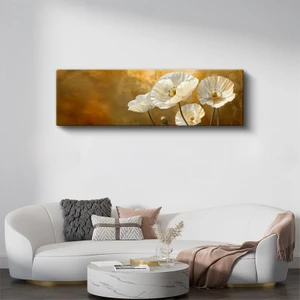 Beyaz Gelincikler - Altın Tonlarında Sıcak Atmosferli Çiçek Portresi Kanvas Tablo