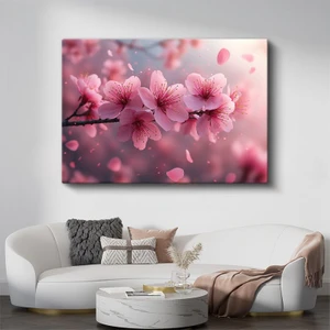 Kiraz Çiçekleri - Uçuşan Yapraklarıyla Bahar Dalı Kanvas Tablo