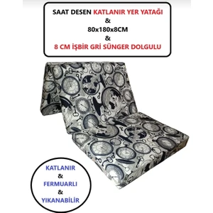 Mor Minder Katlanır Yer Yatağı Tek Kişilik Sünger Katlanır Yatak 80X180 cm 8 cm Gri Kalın Sünger Saatmodel