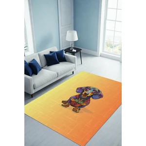 The Reef Design Köpek Desenli Soyut Halı Hayvan Figürlü Halı Sarı Renkli Dijital Baskılı Dokuma Kaymaz Tabanlı Çocuk Odası Halısı