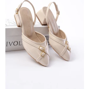 Gabriel Bej Rugan Çapraz Tokalı (4 cm Topuklu) Sivri Burun Babet Ayakkabı