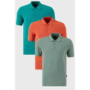 Pamuklu Regular Fit Düğmeli Polo Yaka 3'lü Paket T Shirt Erkek T Shirt 5902127S3