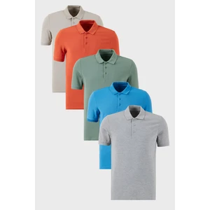 Pamuklu Regular Fit Düğmeli Polo Yaka 5'li Paket T Shirt Erkek T Shirt 5902127S5