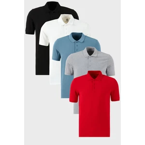 Pamuklu Regular Fit Düğmeli Polo Yaka 5'li Paket T Shirt Erkek T Shirt 5902127S5