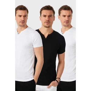 Pamuklu Düğme Detaylı Slim Fit V Yaka 3'lü Paket T Shirt Erkek T Shirt 5902122S3