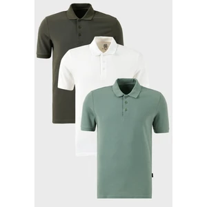 Pamuklu Regular Fit Düğmeli Polo Yaka 3'lü Paket T Shirt Erkek T Shirt 5902127S3