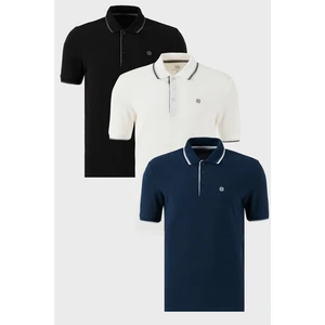Pamuklu Slim Fit Şerit Detaylı Düğmeli Polo Yaka 3'lü T Shirt Erkek T Shirt 5902118S3