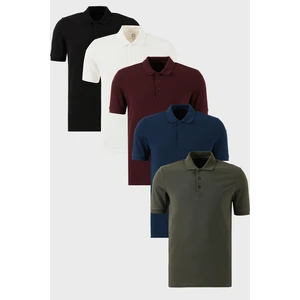 Pamuklu Regular Fit Düğmeli Polo Yaka 5'li Paket T Shirt Erkek T Shirt 5902127S5