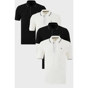 Pamuklu Slim Fit Şerit Detaylı Düğmeli Polo Yaka 4'lü T Shirt Erkek T Shirt 5902118S4