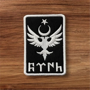 Beyaz Renk Çift Başlı Kartal Türk Patch Arma - 7X10 cm