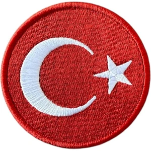 Kırmızı Renk Yuvarlak Türk Bayrağı Patch Arma - 8 cm