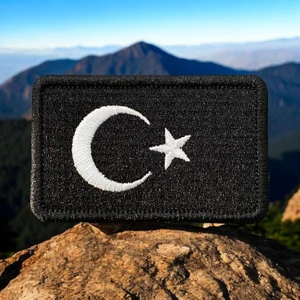 Siyah Renk Türk Bayrağı Patch Arma Nakış - 8x5 cm