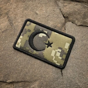 Kamuflaj Desenli Türk Bayrağı Patch Arma - 8x5 cm